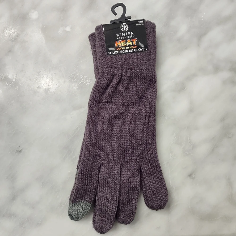NWT Winter Essentials Heat Touch Screen Knit Gloves Purple Size S/M